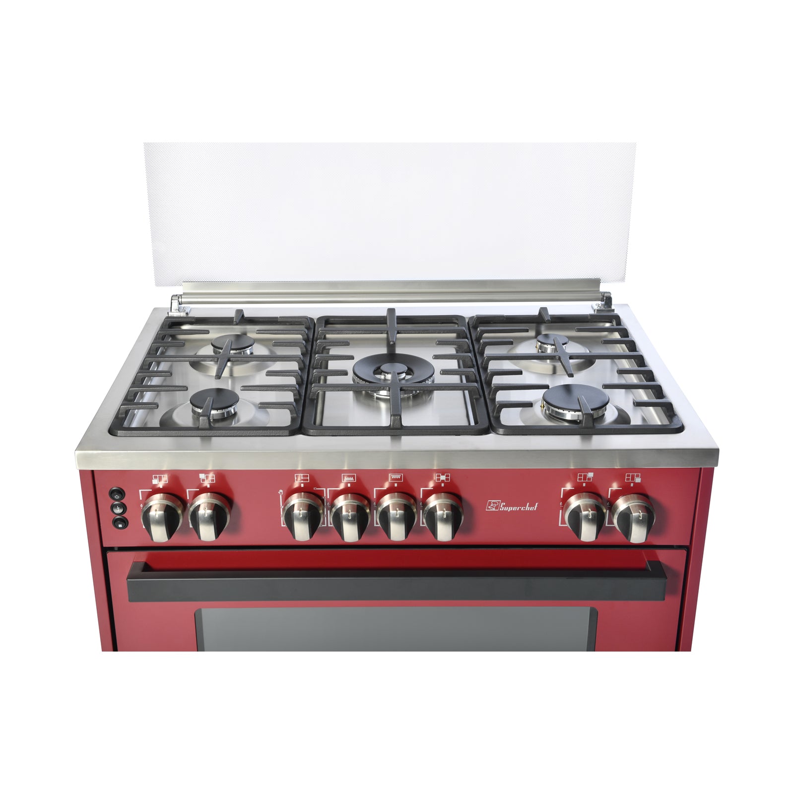 SUPER CHEF Cooker Wide 90Cm 5 Gas Burners Semi-Pro Red