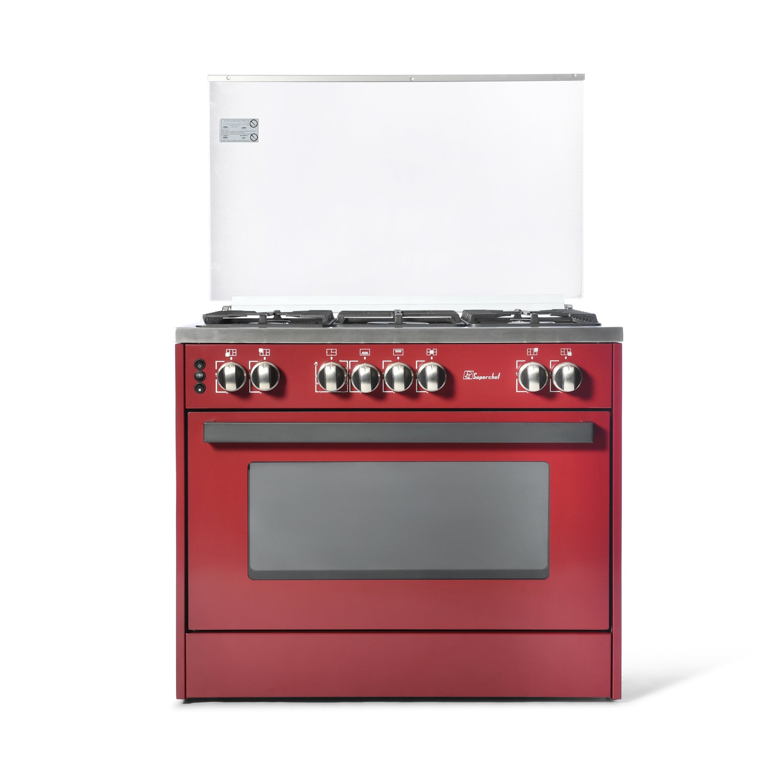 SUPER CHEF Cooker Wide 90Cm 5 Gas Burners Semi-Pro Red