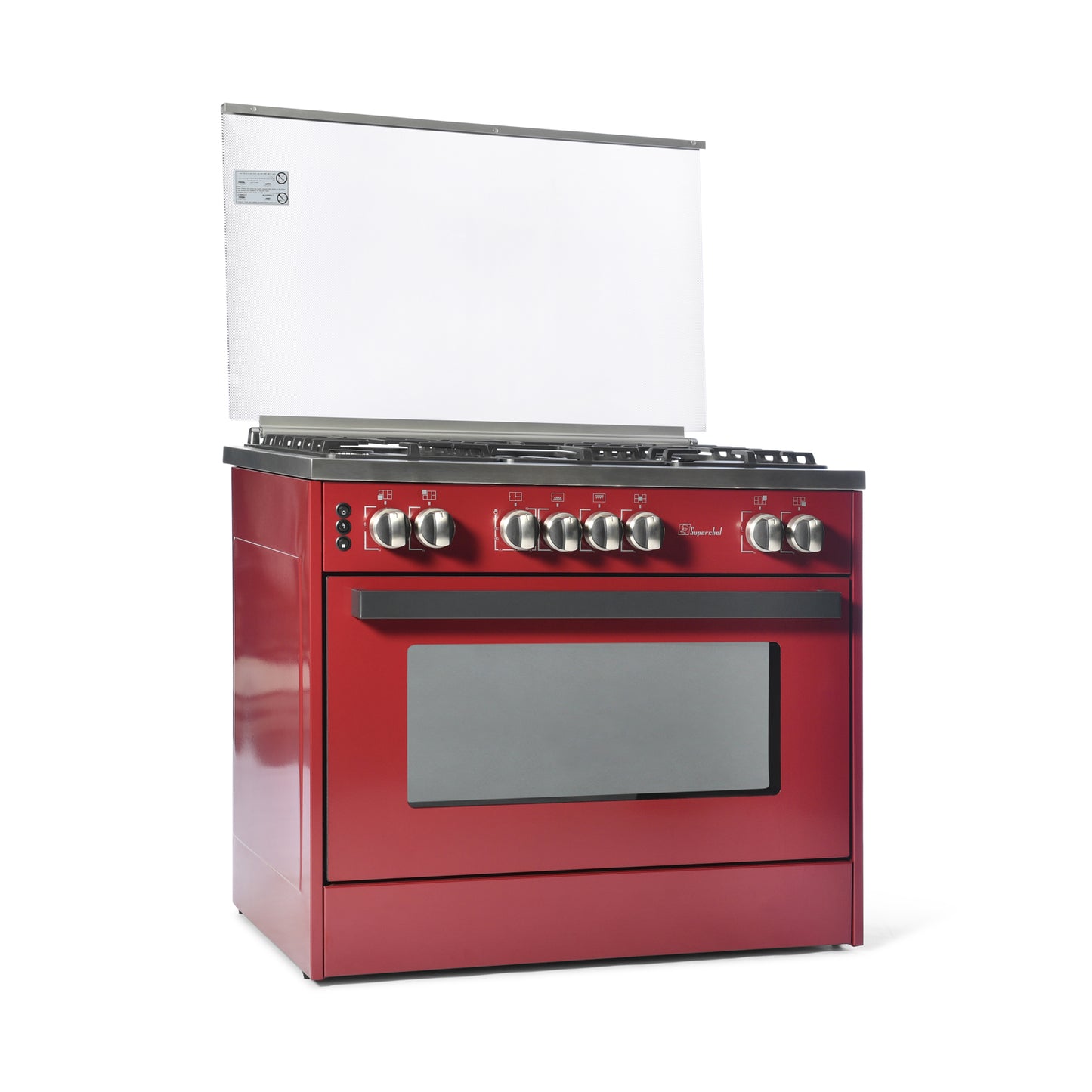 SUPER CHEF Cooker Wide 90Cm 5 Gas Burners Semi-Pro Red