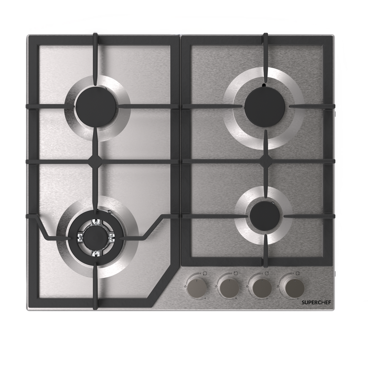 SUPER CHEF Hob 60 Cm 4 Gas Burners Cast Iron Inox(BU) SUPER CHEF