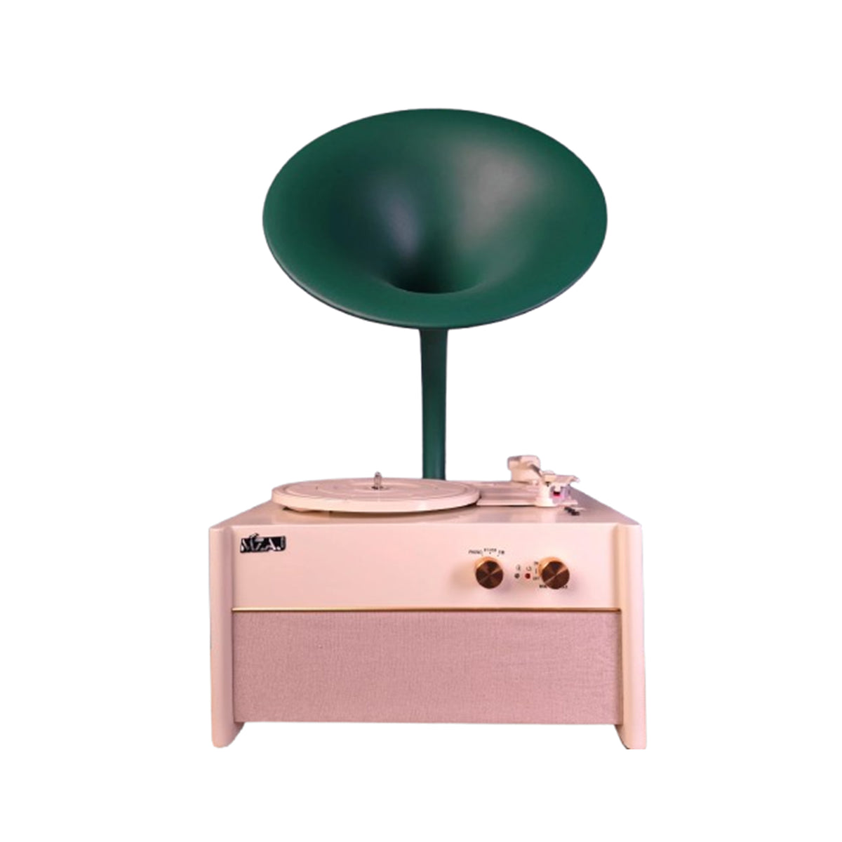 MZAJ Aureon Retro Elegance Turntable, BT/FM, Creme/Green MZAJ