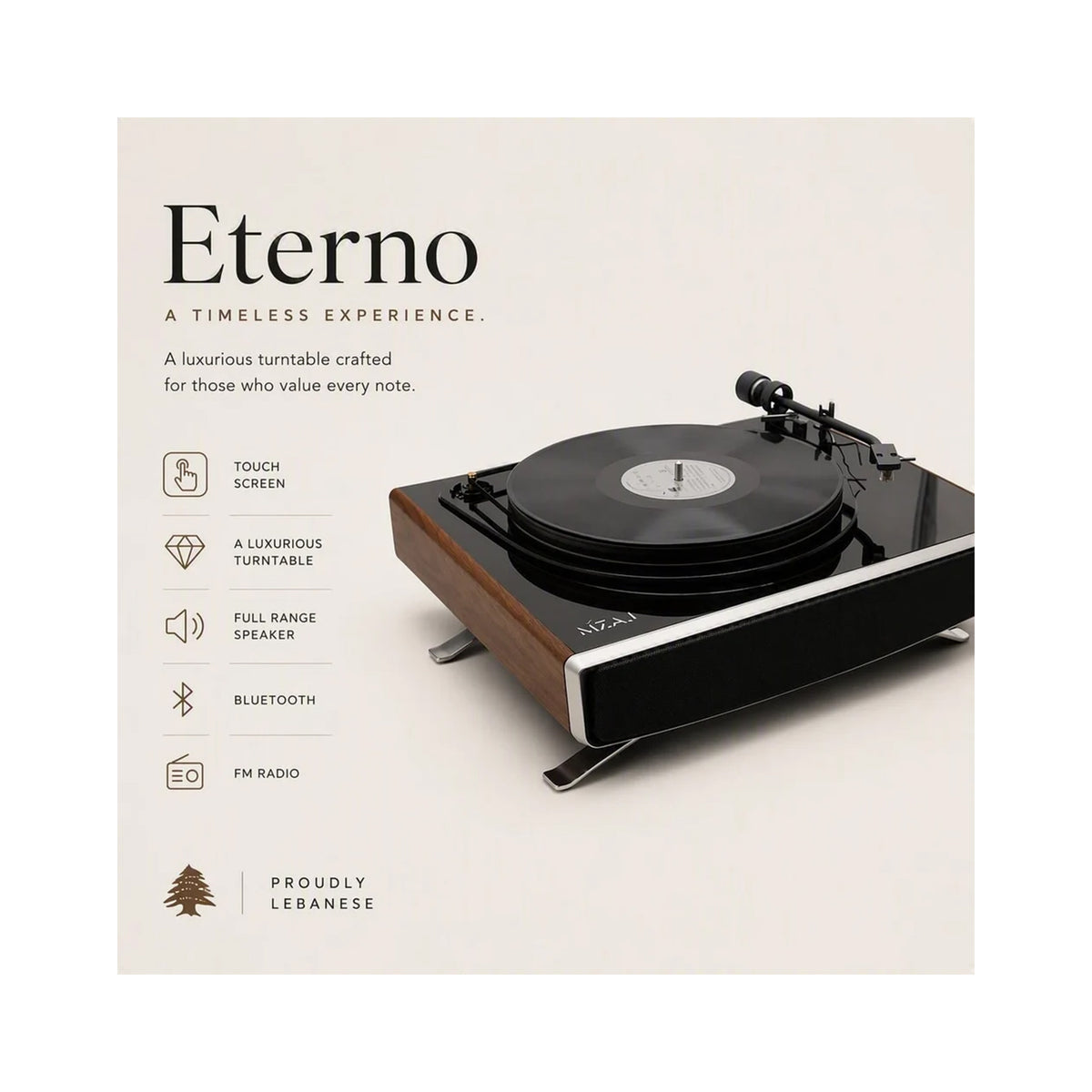 MZAJ The Eterno Touch Turntable, Bluetooth, FM Radio MZAJ