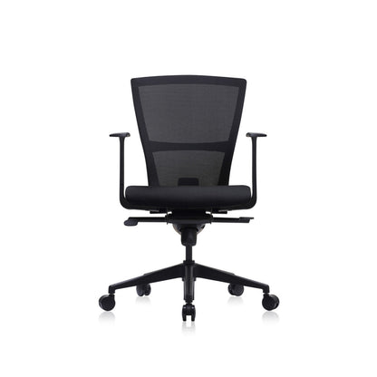 E1 Series Low Back Chair +Fixed Arms Black/Black Sky Leather
