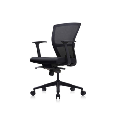 E1 Series Low Back Chair +Fixed Arms Black/Black Sky Leather