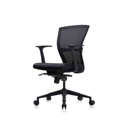 E1 Series Low Back Chair +Fixed Arms Black/Black Sky Leather