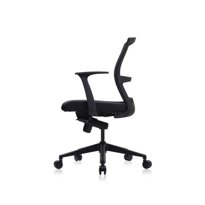 E1 Series Low Back Chair +Fixed Arms Black/Black Sky Leather