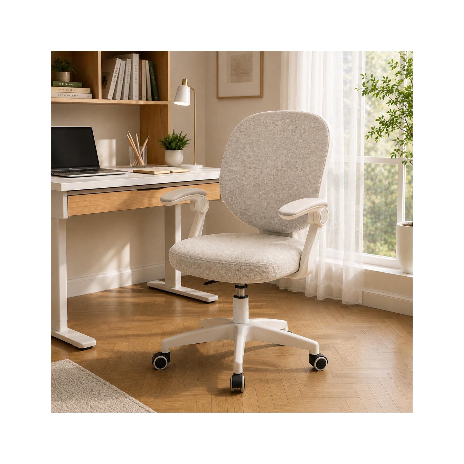 Elevan Greige Office Chair, Compact And Minimal