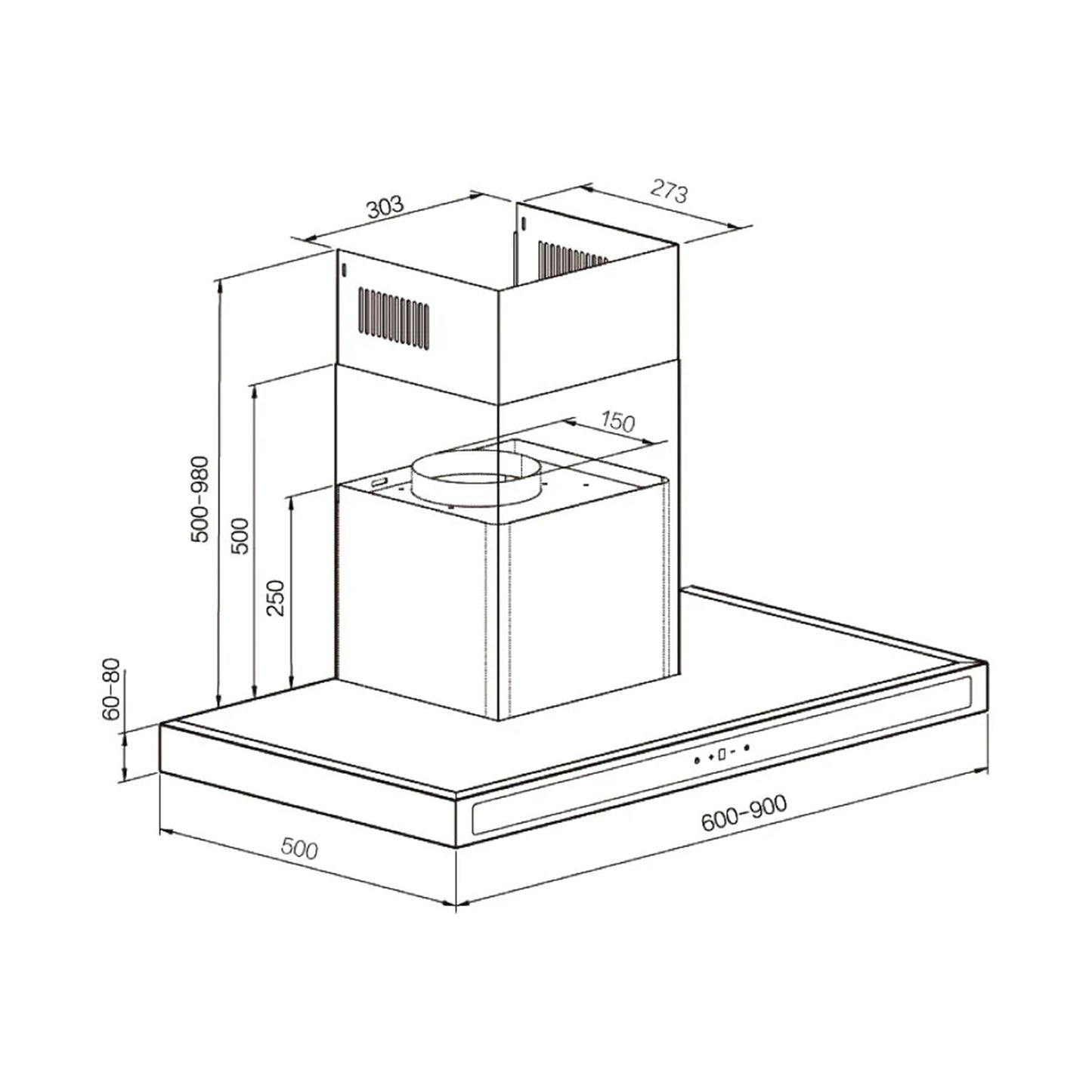 ELBA Wall Mounted Hood 60 cm 1000 m3/h Stainless Steel