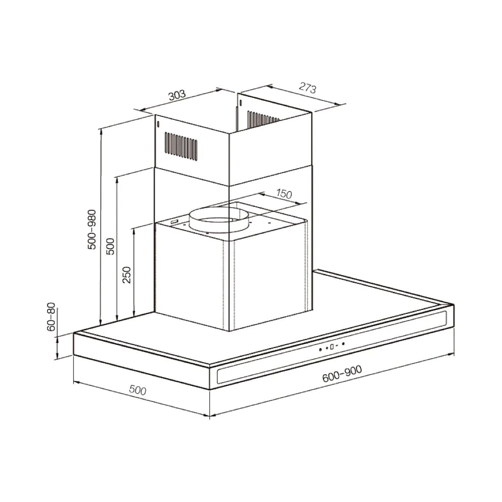 ELBA Wall Mounted Hood 60 cm 1000 m3/h Stainless Steel