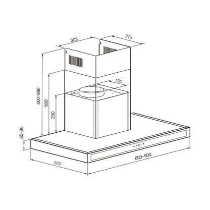 ELBA Wall Mounted Hood 60 cm 1000 m3/h Stainless Steel