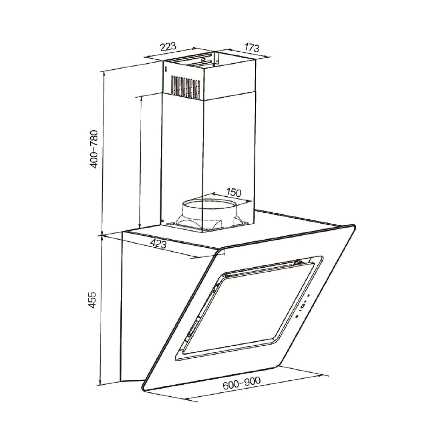 ELBA Wall Mounted Hood Incline 90 cm 1000 m3/h Glass Black