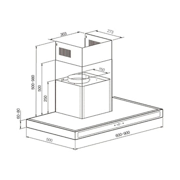 ELBA Wall Mounted Hood 90 cm 1000 m3/h Stainless Steel