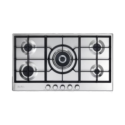 ELBA Hob 90 cm 5 Gas Burners  Brass Double Burner Stainless