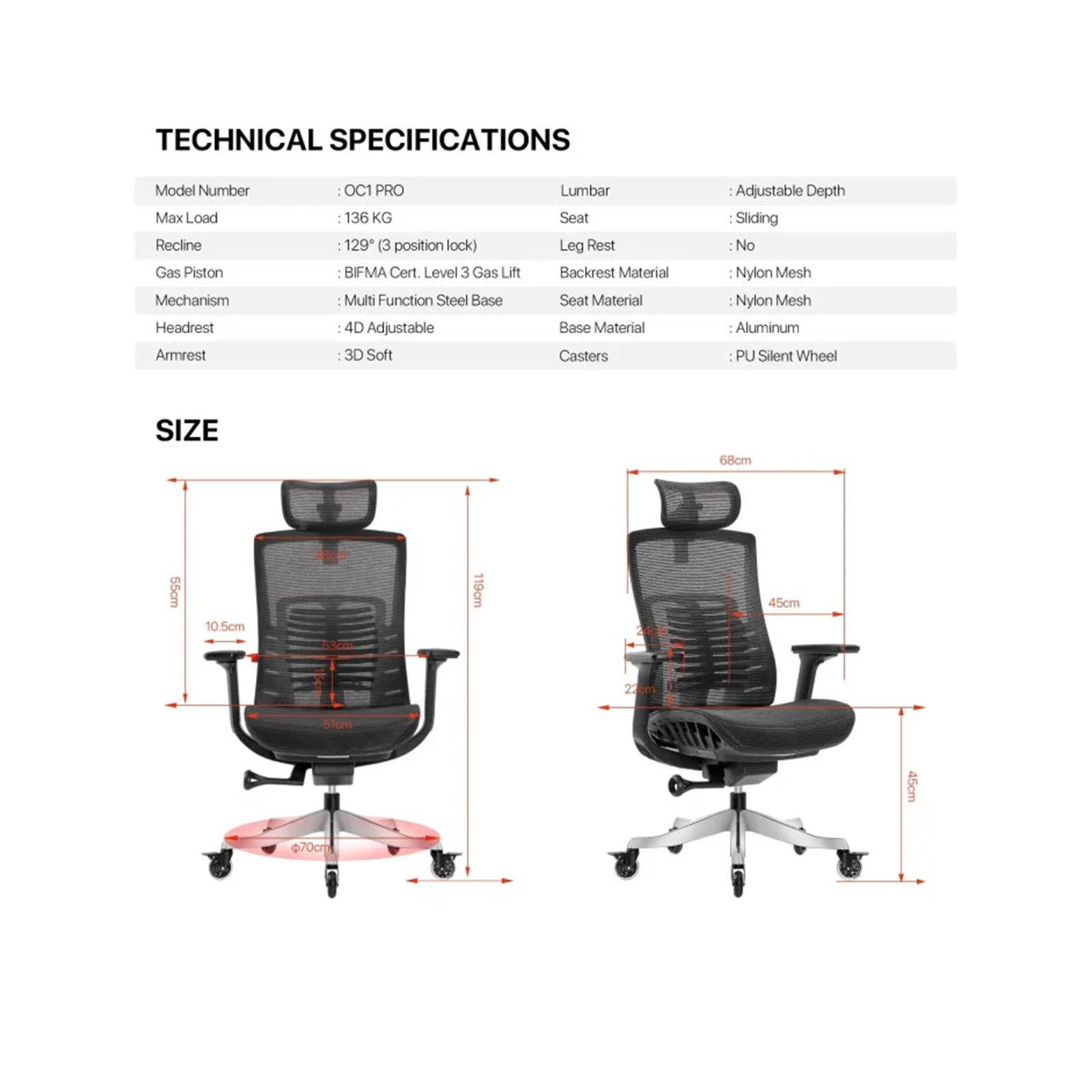 Fantech OC1 PRO Professional Ergonomic Chair for All-Day-BLK