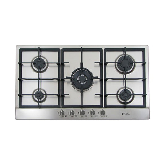 FLORA Hob 90cm 5 Gas Burners Triple Burner Cast Inox