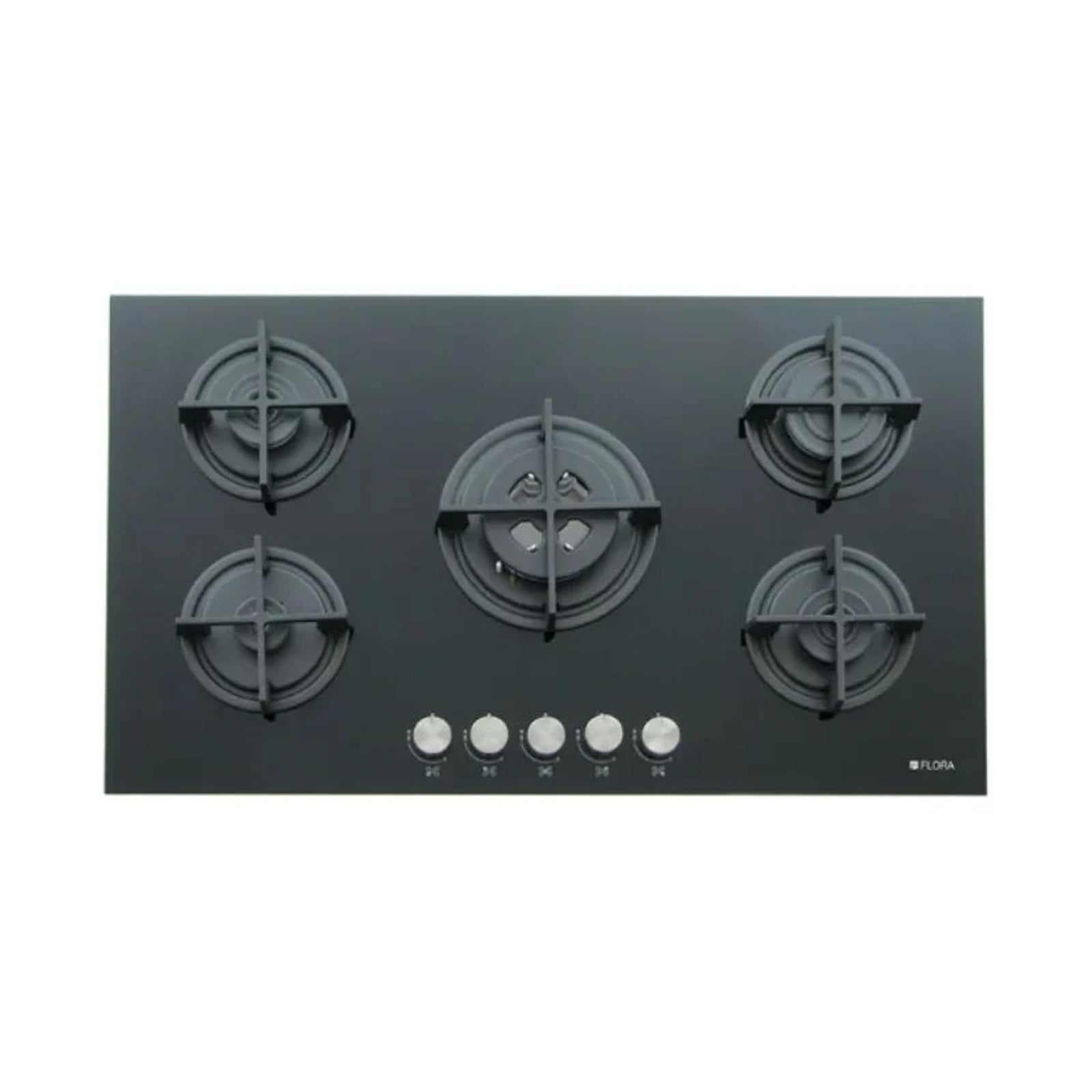 FLORA Hob 90Cm 5Gas Burners Full Safety Glass Black