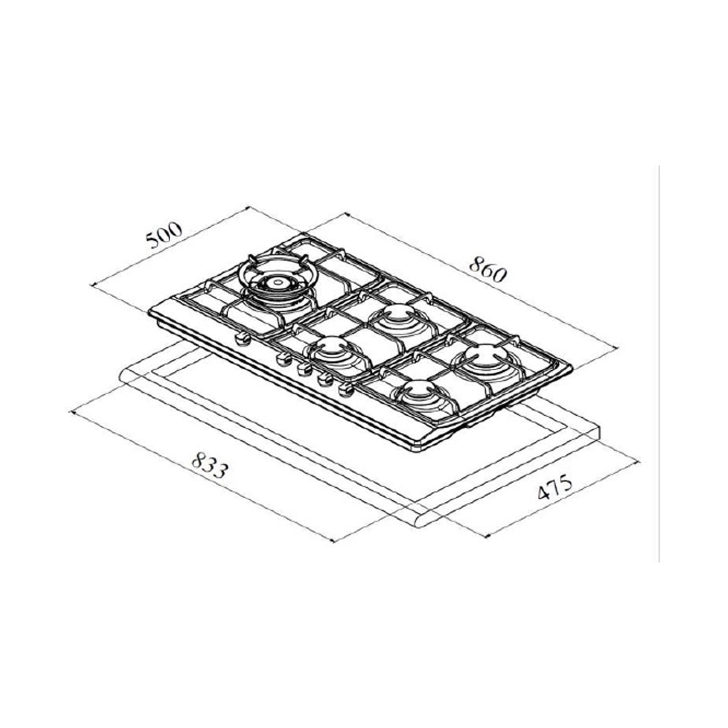 FLORA Hob 90Cm 5 Gas Burners Full Safety Inox