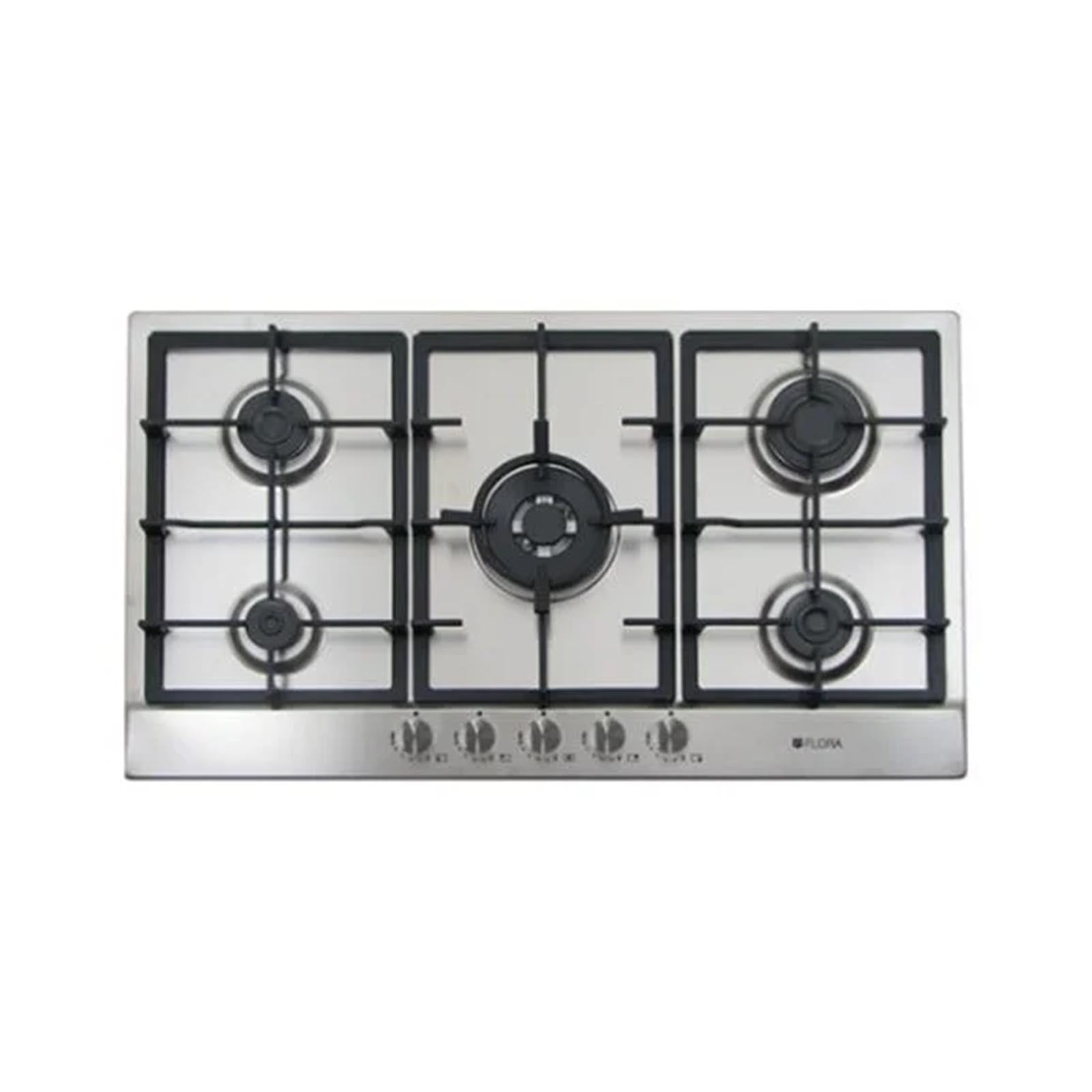 FLORA Hob 90cm 5 Gas Burners Safety Step Flame Stainless