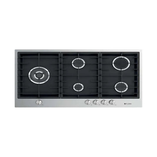 FLORA Hob 90Cm 5Gas Burners Full Safety Glass Black/Inox