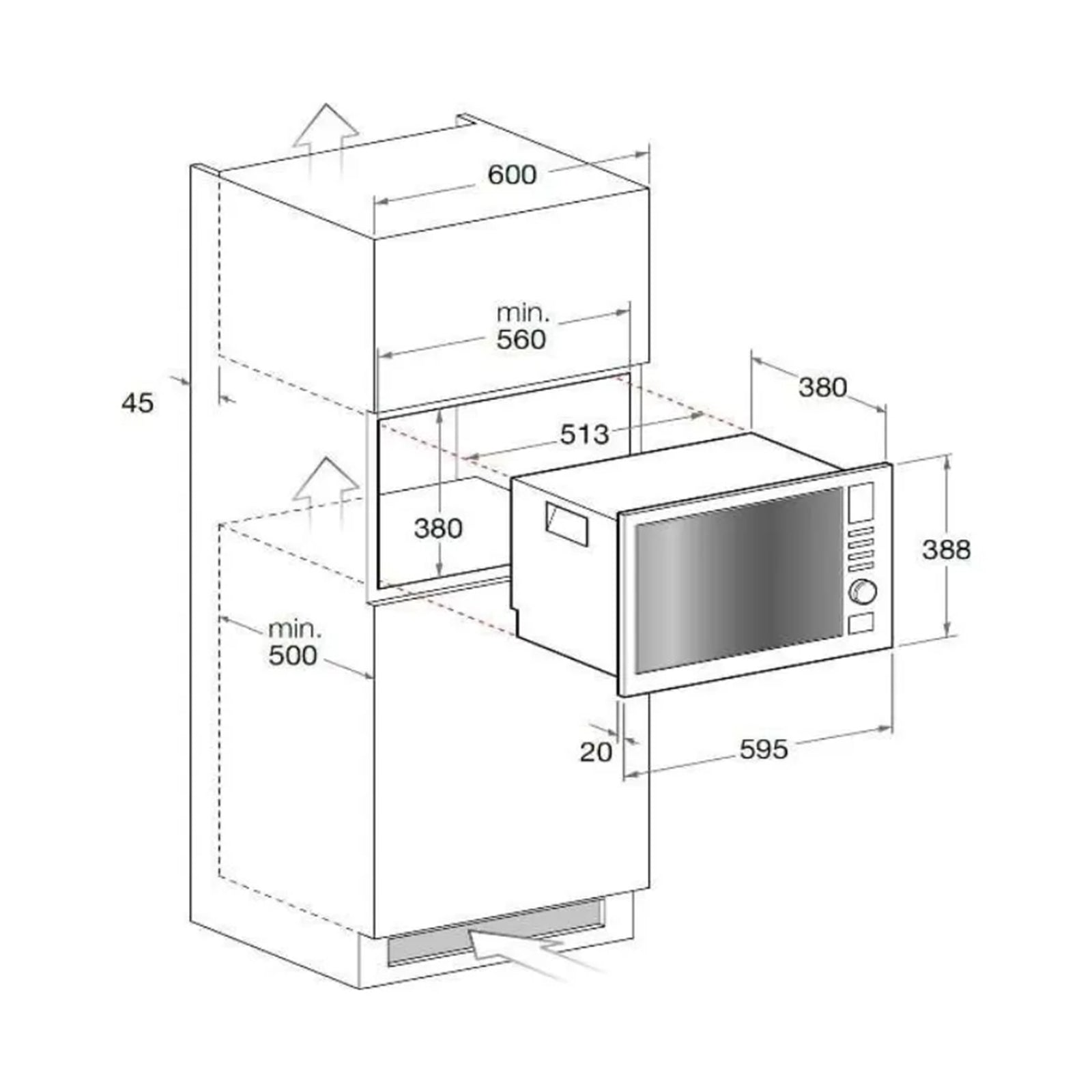 FLORA Microwave Built-in 25 Litres Full Back Glass