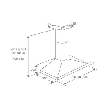 FLORA Wall Mounted Hood 90Cm 436M3/H Stainless Steel