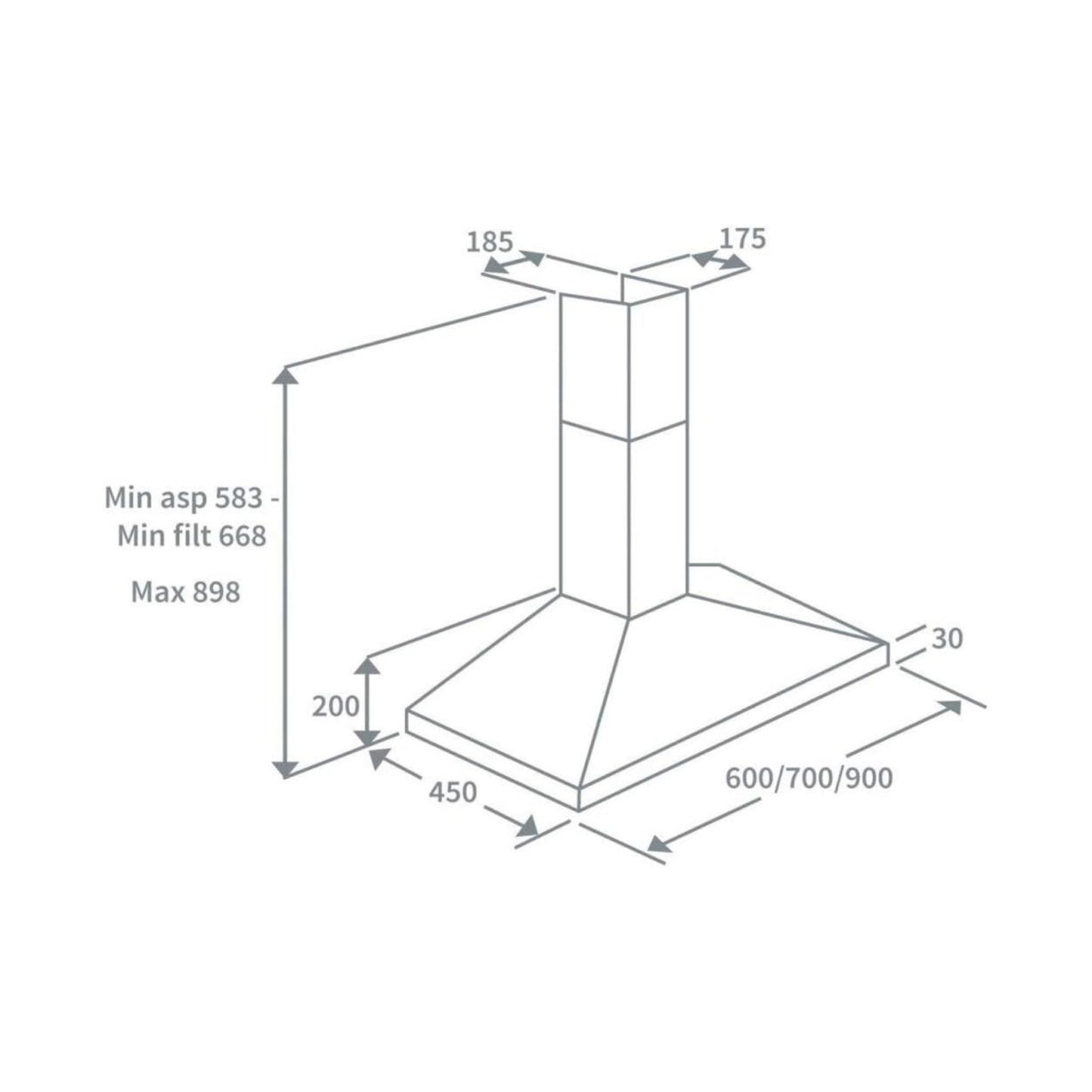 FLORA Wall Mounted Hood 90Cm 436M3/H Stainless Steel(BU) FLORA