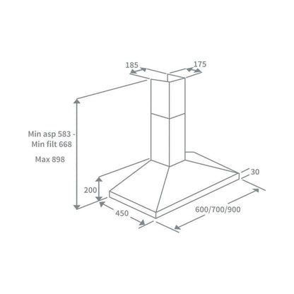 FLORA Wall Mounted Hood 90Cm 436M3/H Stainless Steel(BU) FLORA