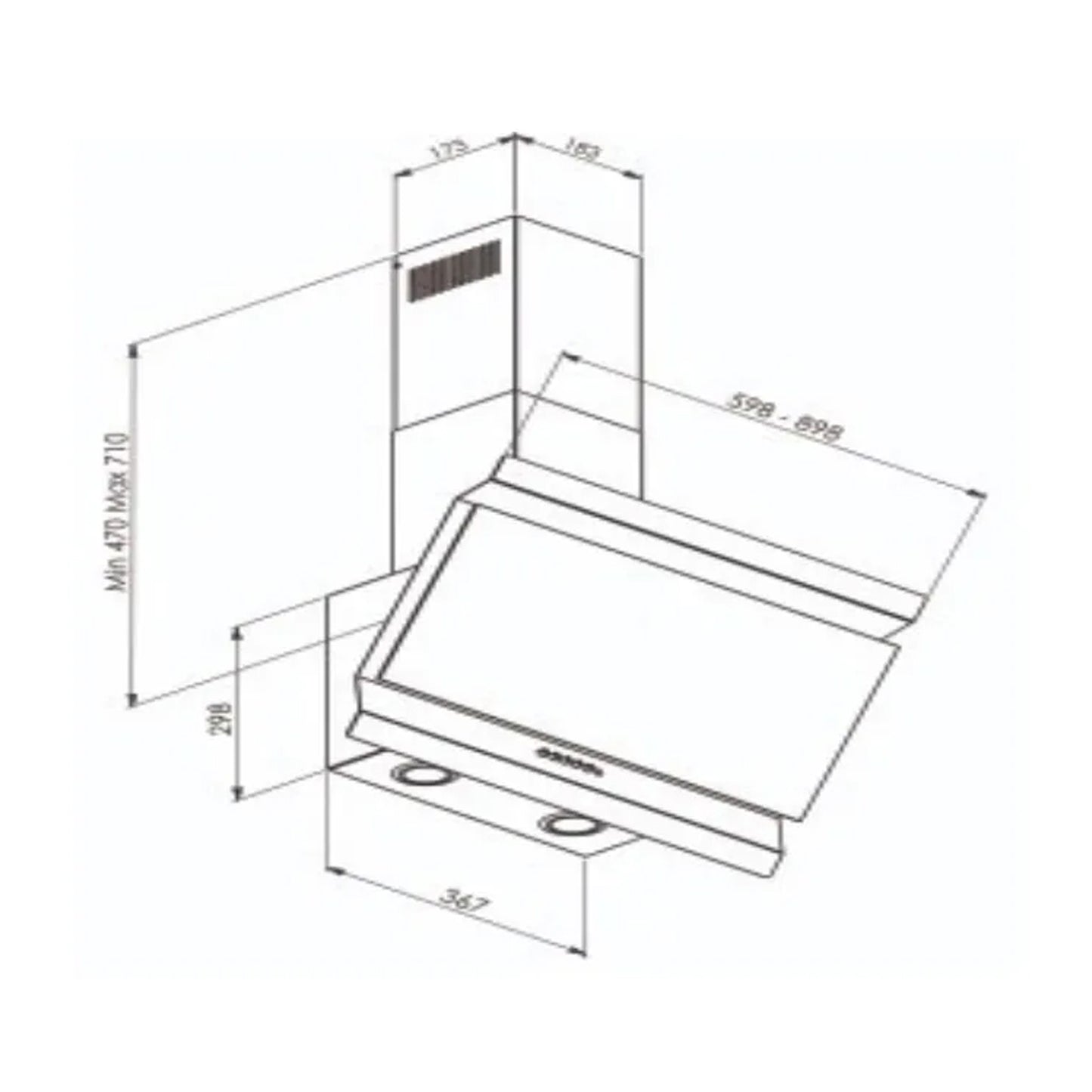 FLORA Wall Mounted Hood T-Shape 90 cm 735 m3/h Black