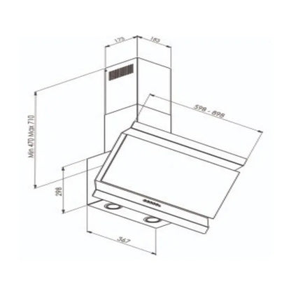 FLORA Wall Mounted Hood T-Shape 90 cm 735 m3/h Black