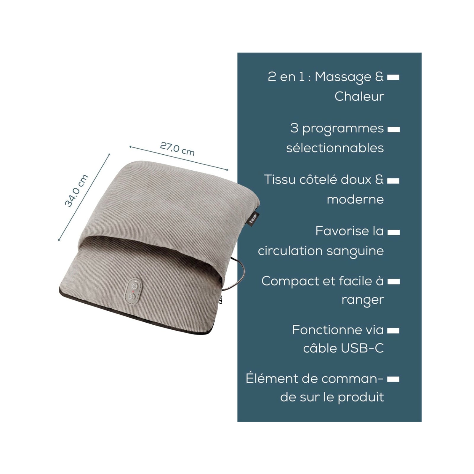 Beurer Foot Massage Cushion with Heat Function Grey