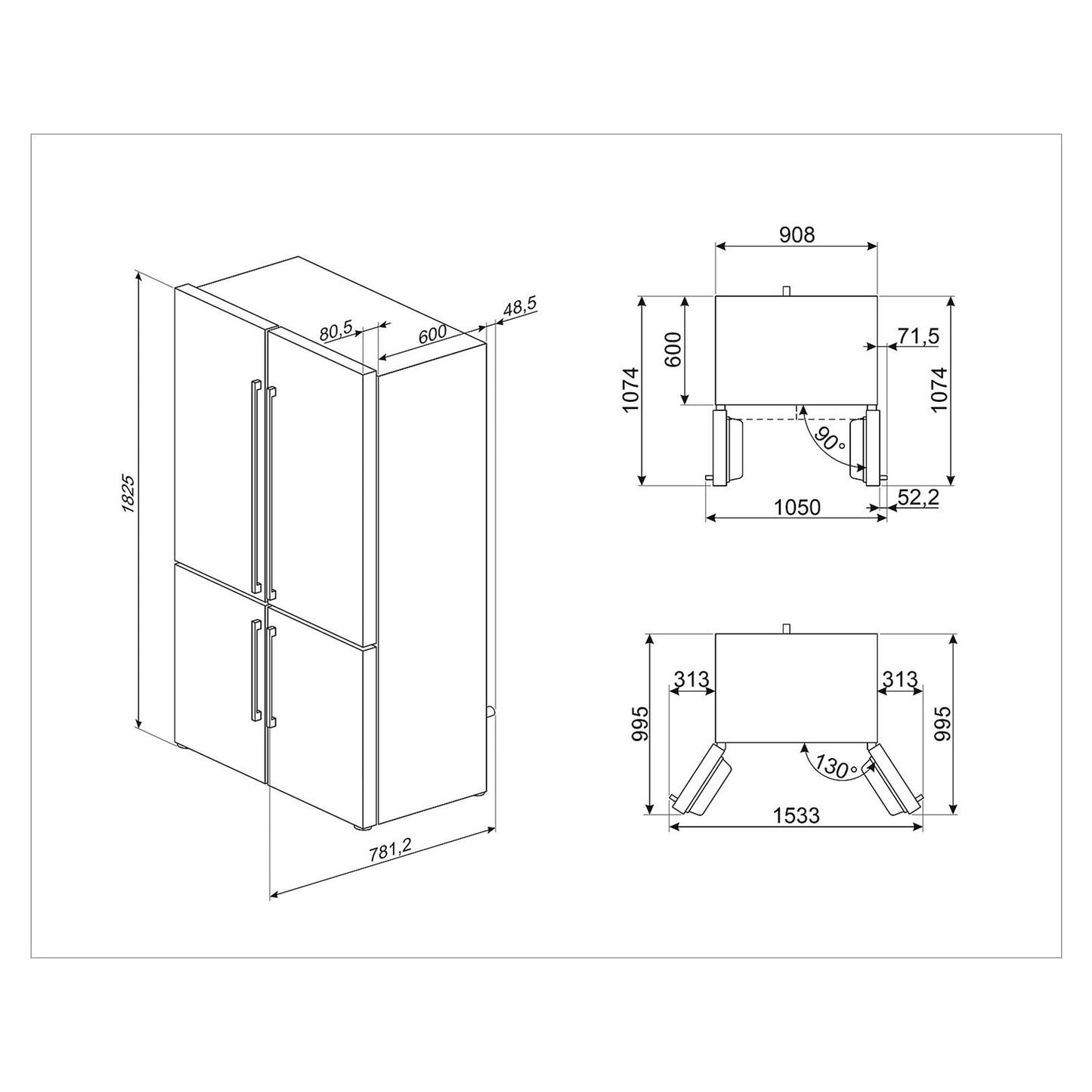 SMEG Refrigerator 24 Cft 541L 4 Doors Stainless Steel SMEG