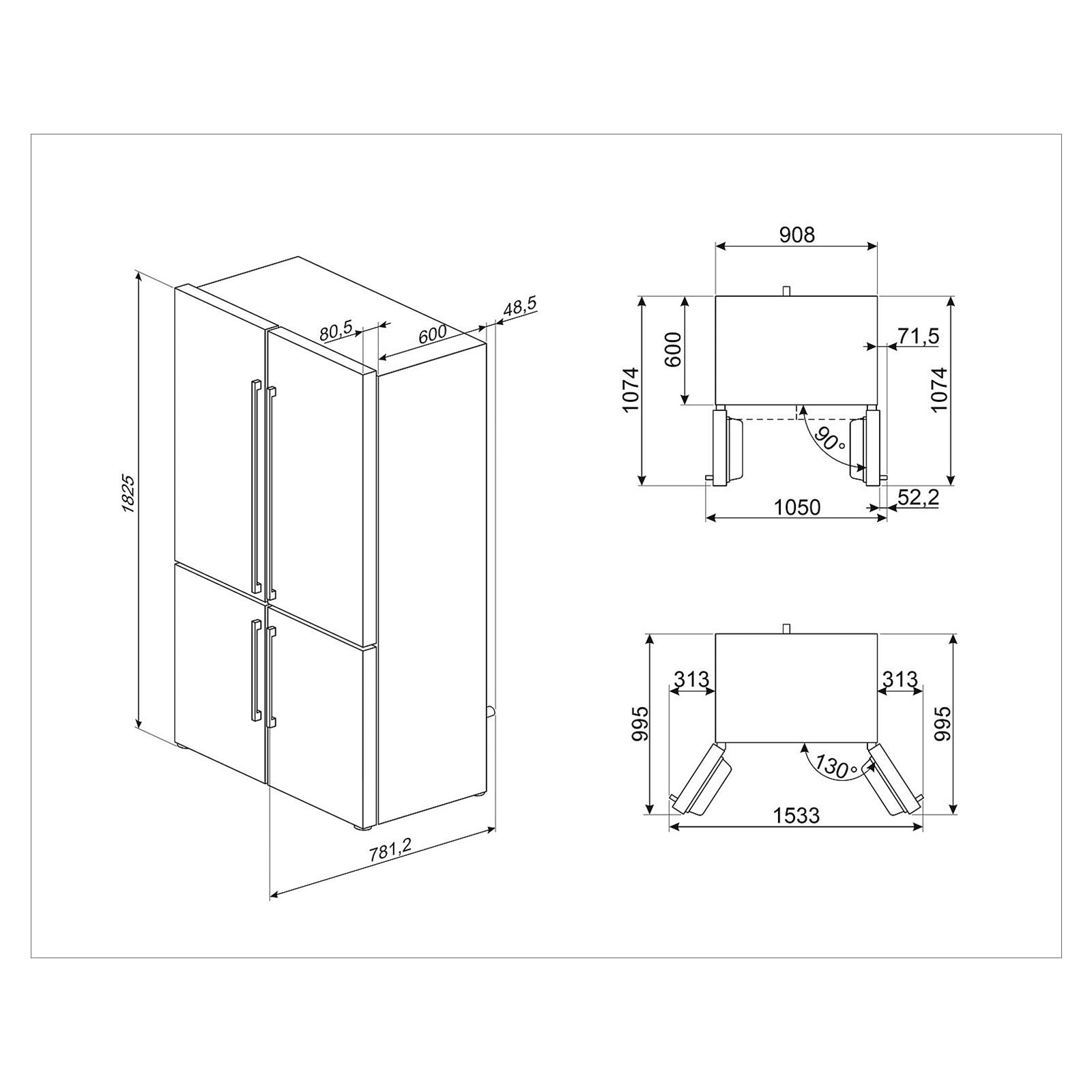 SMEG Refrigerator 24 Cft 541L 4 Doors Stainless Steel