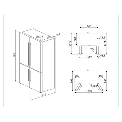 SMEG Refrigerator 24 Cft 541L 4 Doors Stainless Steel SMEG