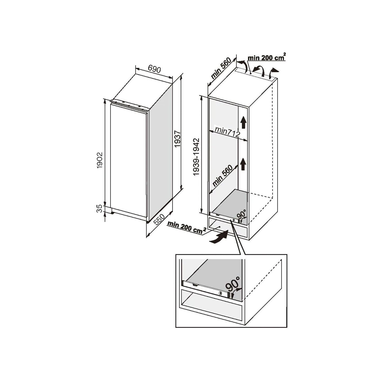 ELBA Refrigerator Built in 337 L No Frost Inverter ELBA