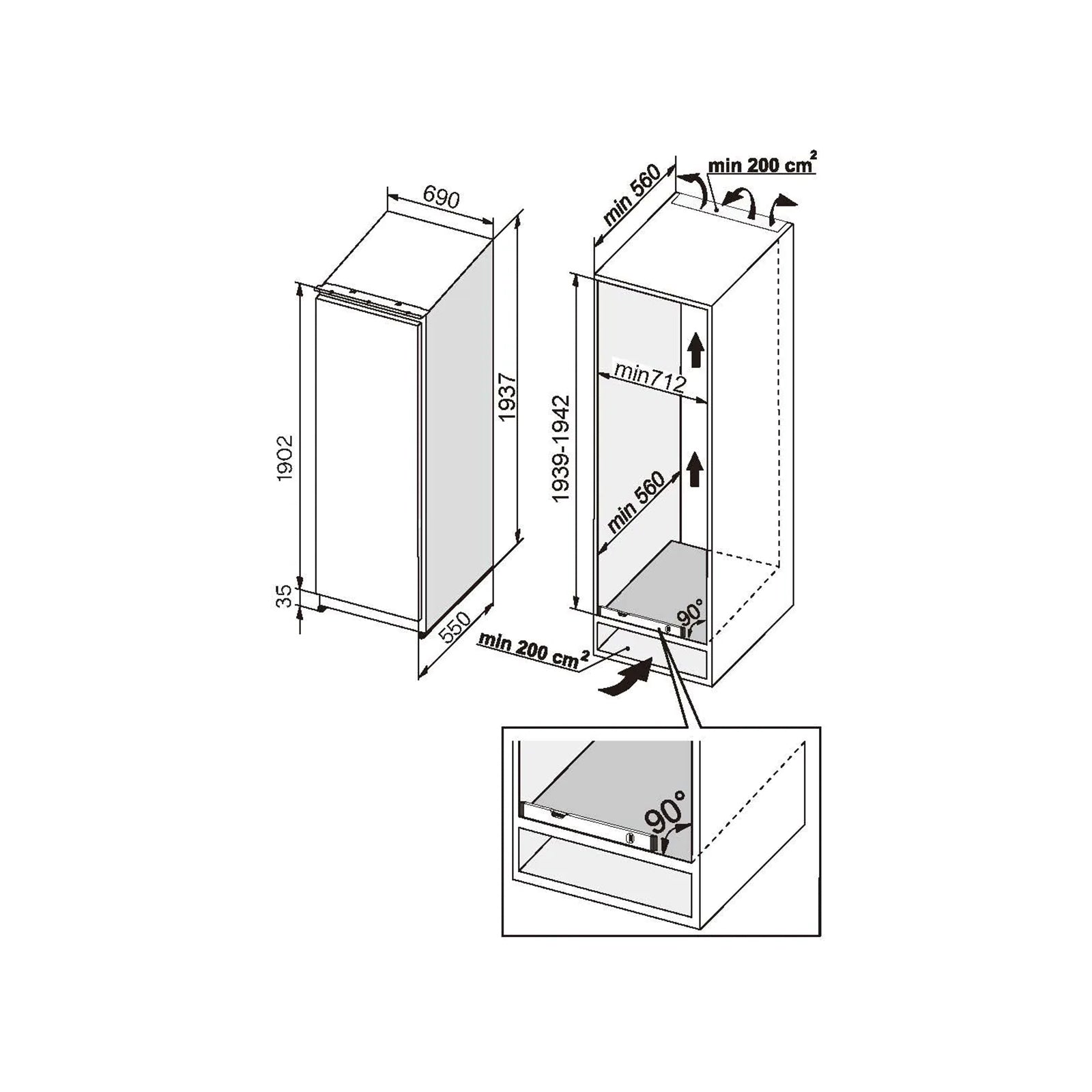 ELBA Refrigerator Built in 337 L No Frost Inverter