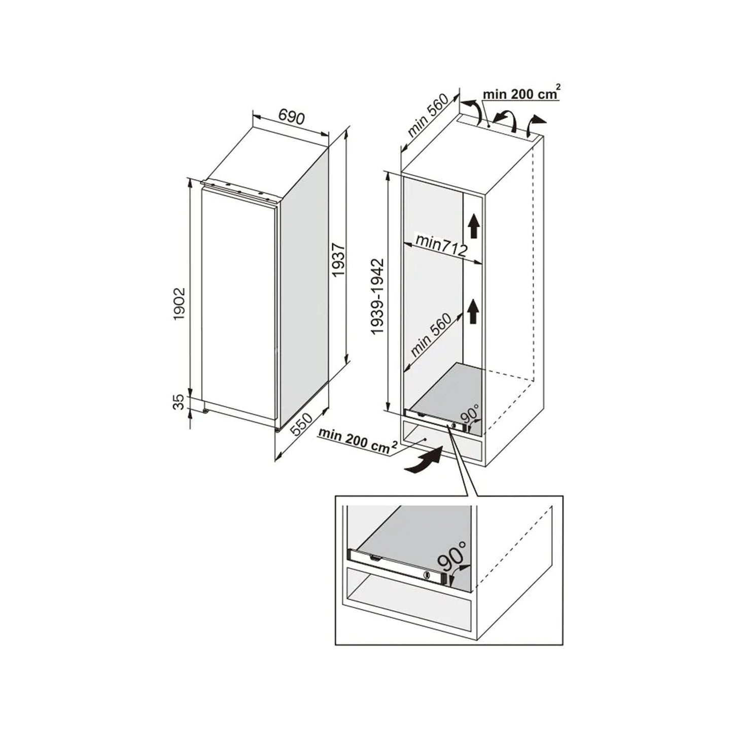 ELBA Freezer Built in 337 L No Frost Inverter ELBA