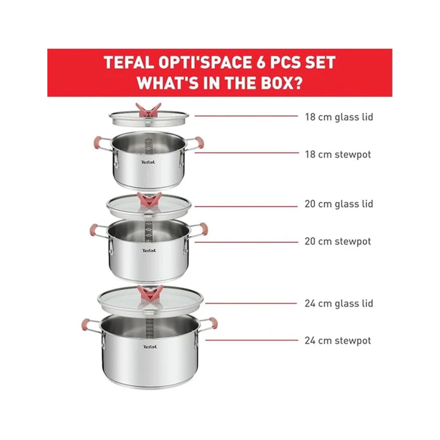 Tefal OPTI'SPACE SET 6 pcs INOX