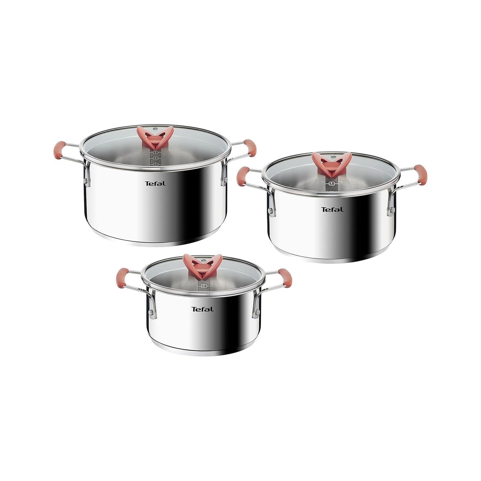 OptiSpace Stainless Steel  6 pcs Stewpots 18/20/24+lid (Orange) TEFAL