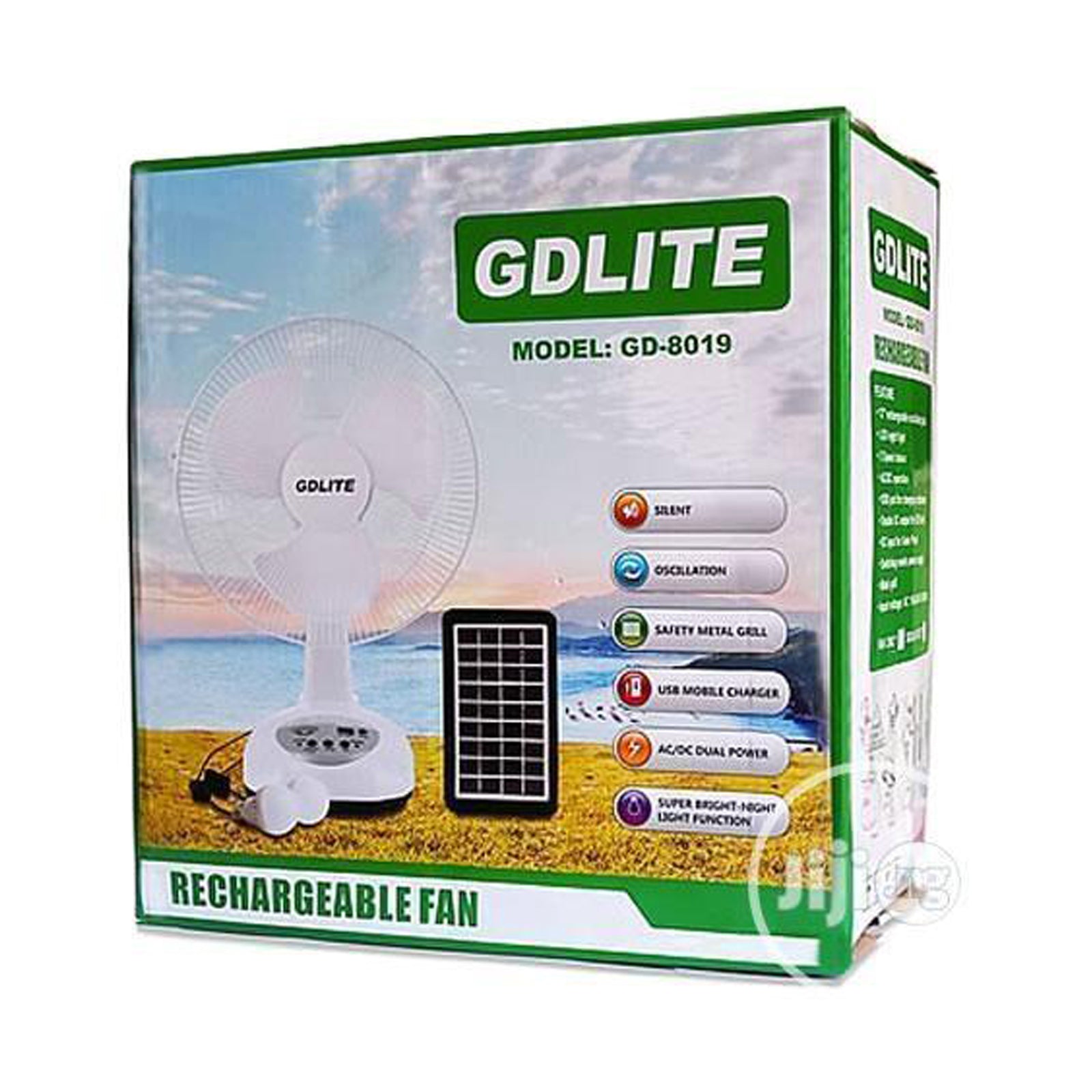 GDLITE Solar Rechargeable Fan With 2 Speeds