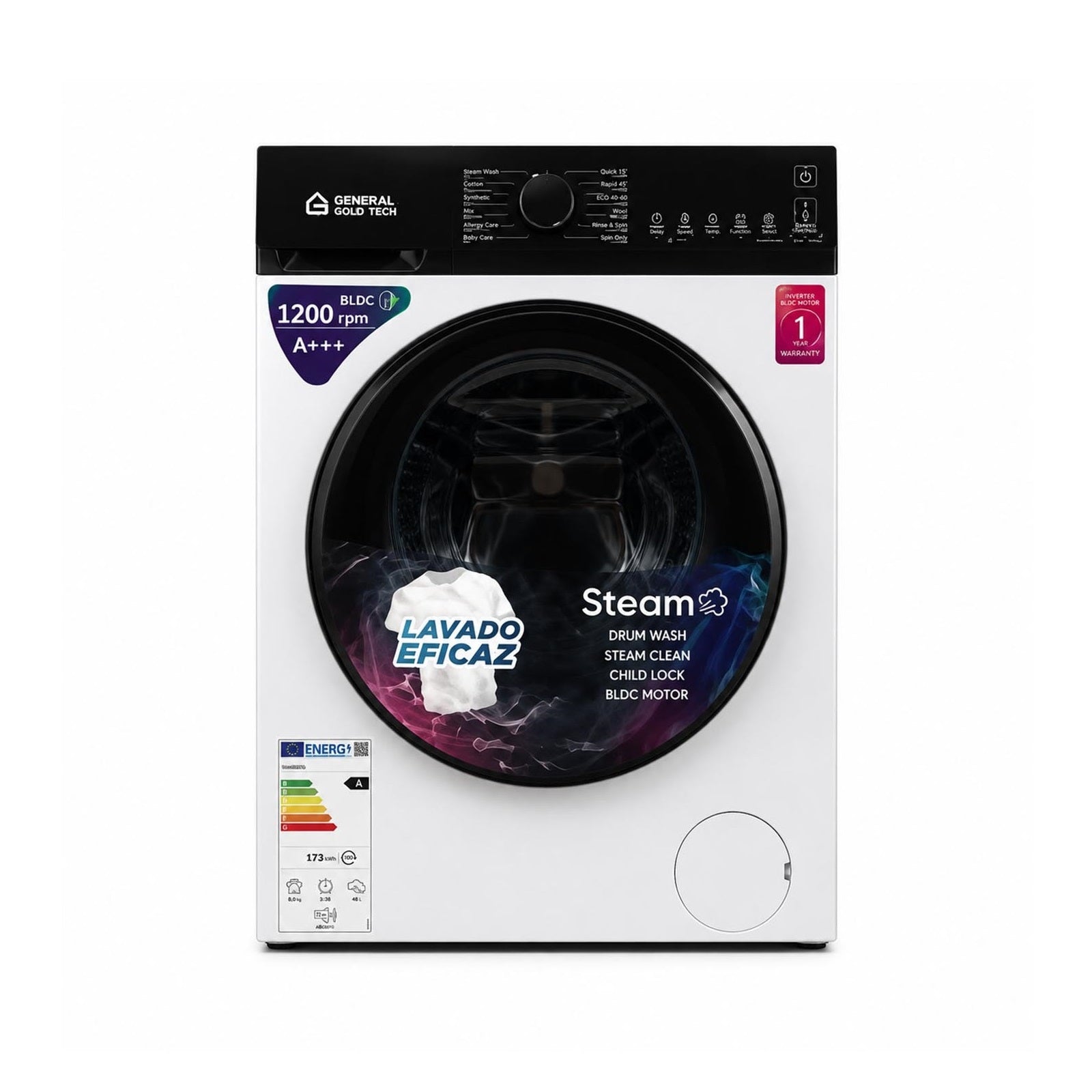 GENERAL HOMETECH Washer 9 Kg Front Load 1200RPM White