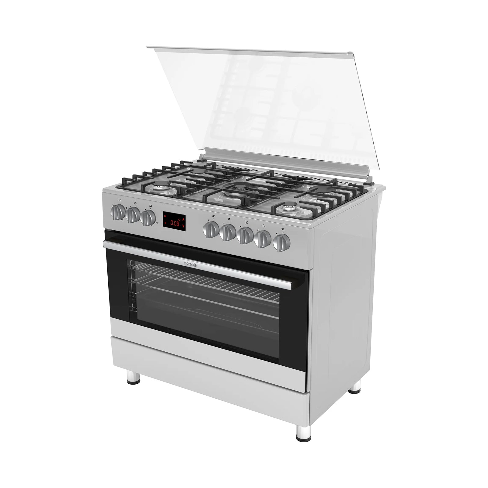 GORENJE Cooker 90Cm Wide 5 Gas Burners Digital Timer Inox