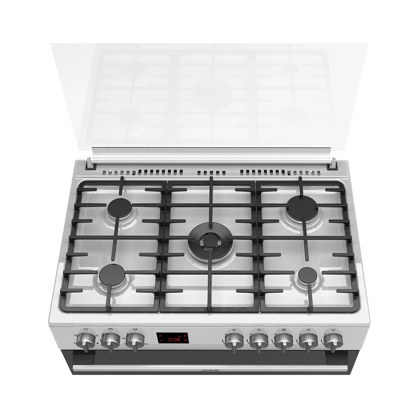 GORENJE Cooker 90Cm Wide 5 Gas Burners Digital Timer Inox