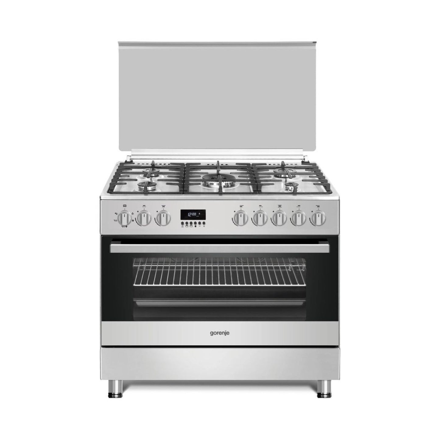 GORENJE Cooker 90Cm Wide 5 Gas Burners Digital Timer Inox