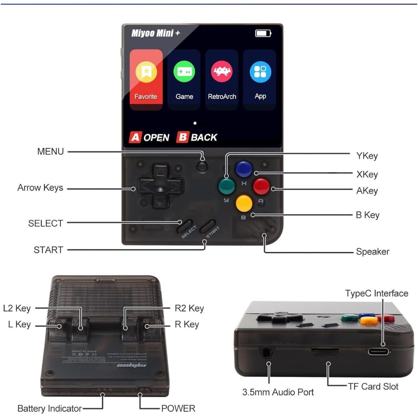 MIYOO MINI+ BK GAME ORIGINAL RESOLUTION 3000MAH - Black