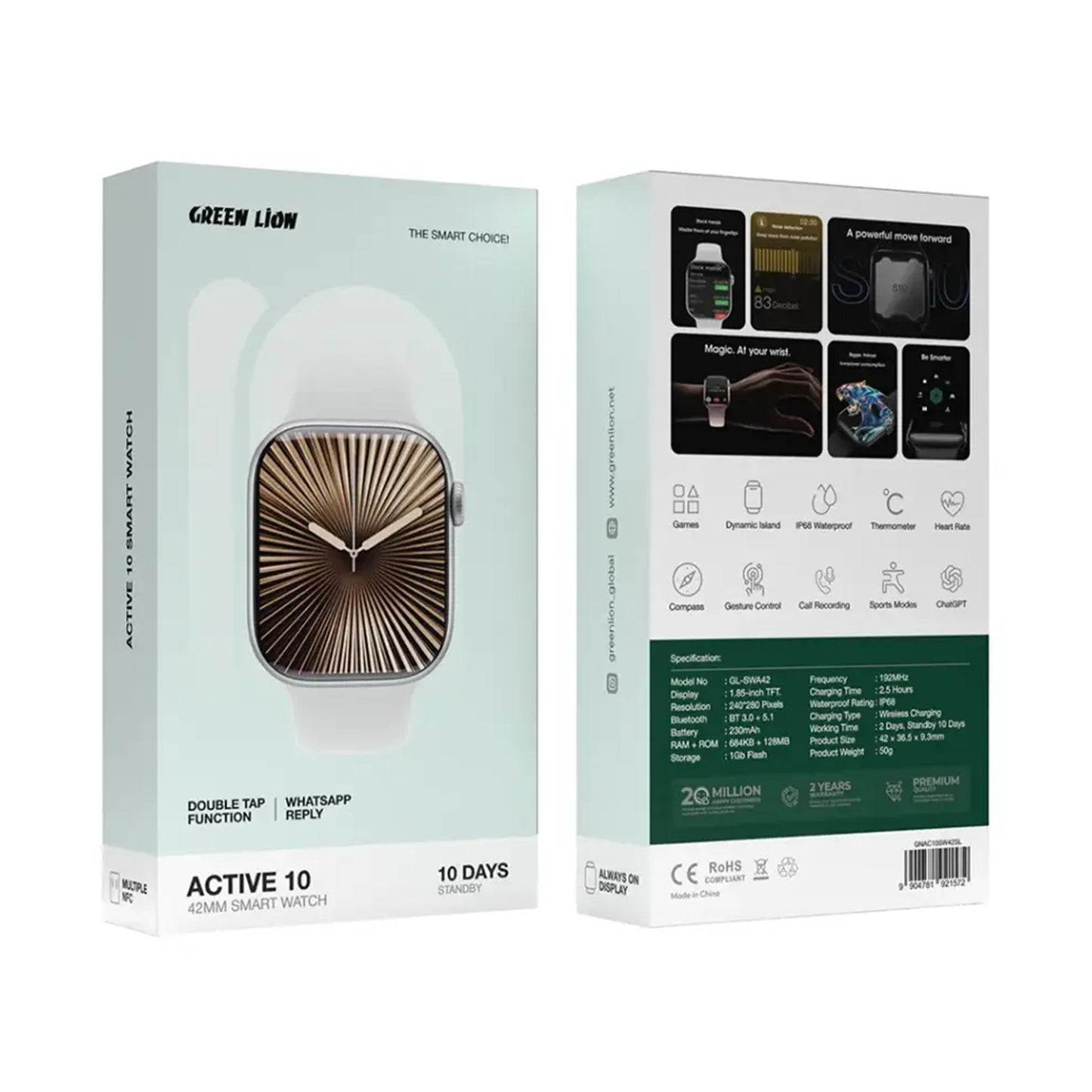 Green Lion Active 10 42mm Smart Watch - Silver