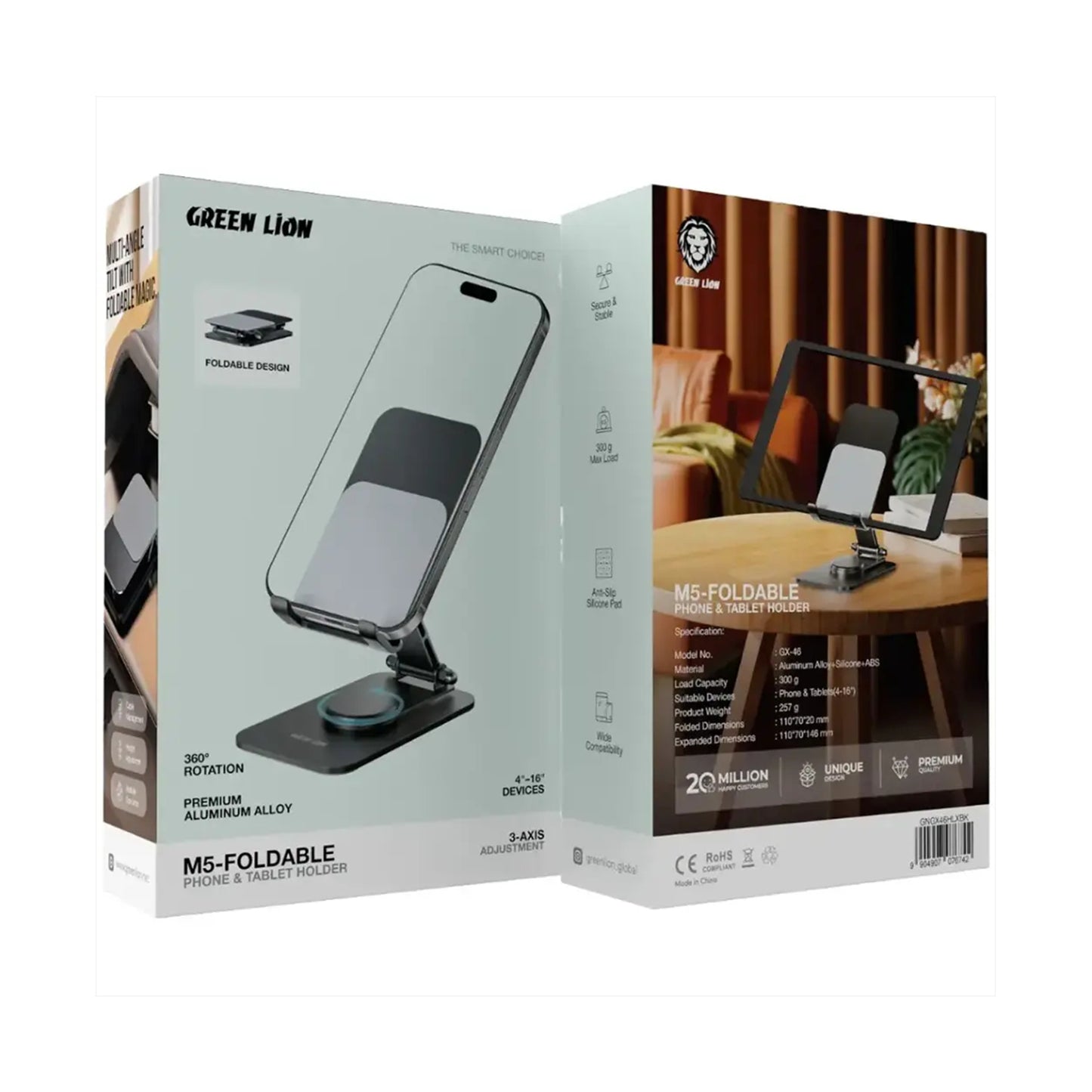 Green Lion M5-Foldable Phone & Tablet Holder - Black