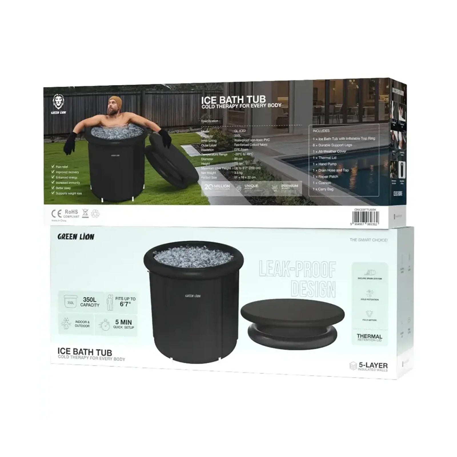 Green Lion Ice Bath Tub - Black