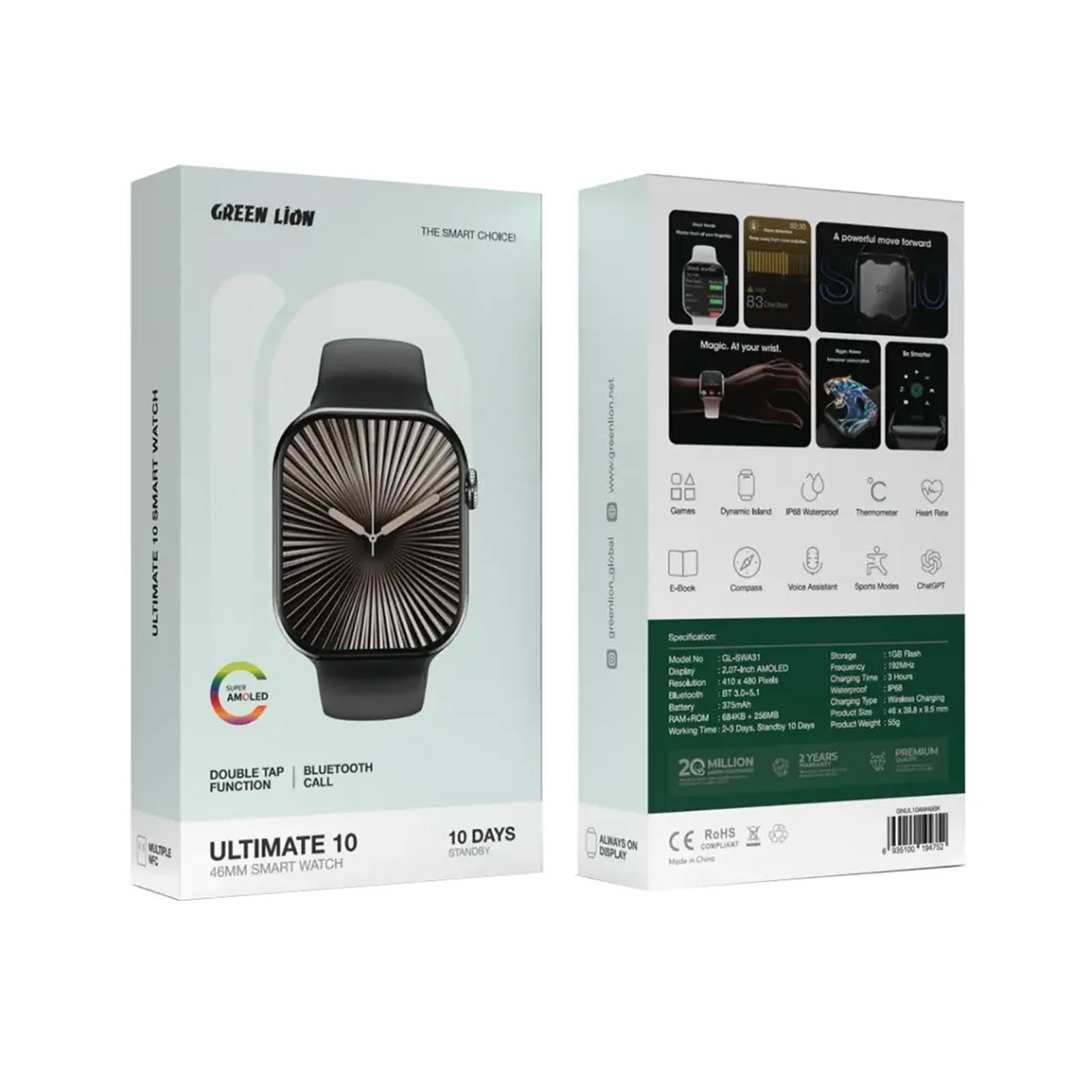 Green Lion Ultimate 10 42MM Smart Watch - Black