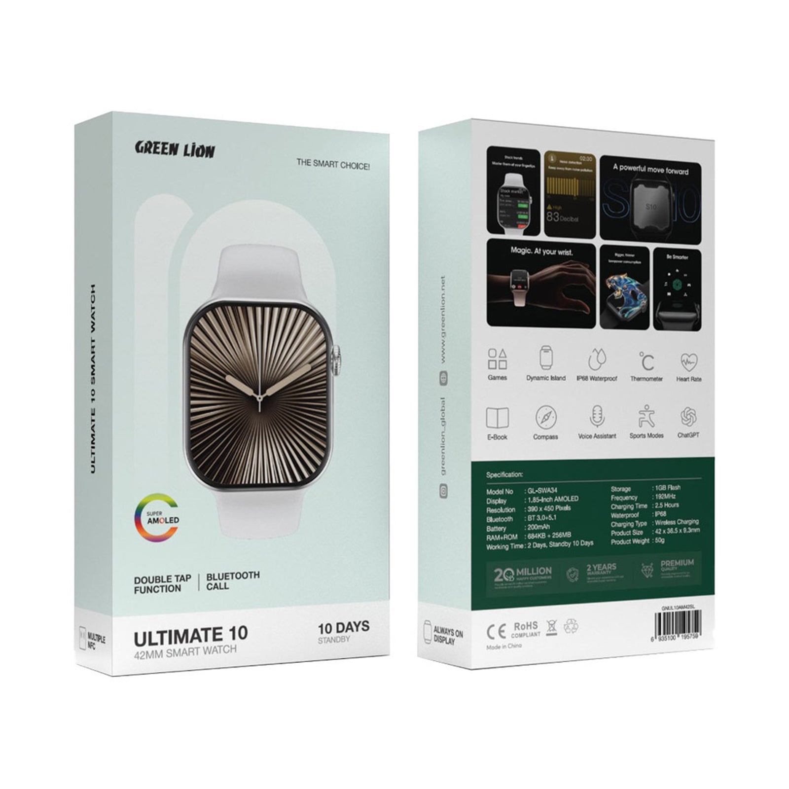 Green Lion Ultimate 10 42MM Smart Watch - Silver