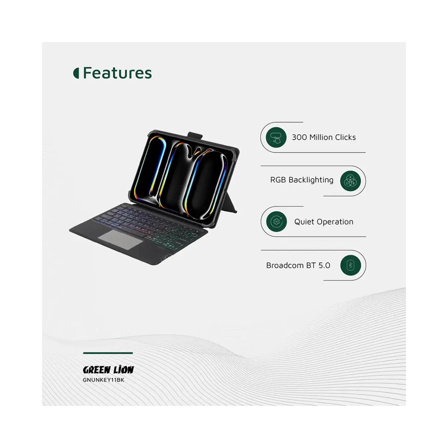 Green Lion Universal Smart Keyboard Case Arabic & Eng -Black